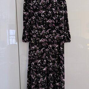 Ralph Lauren floral pattern dress, black, midi, stretchable, size 14/16, mfiber